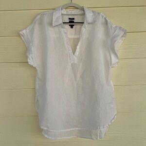 GAP Womens Linen Shirt Top Tunic Large White Coastal Popover Oversized Beach